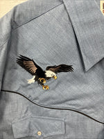 New Men’s ELY Cattleman Blue Eagle Design Long Sleeve Pearl Snap 2XL H-54