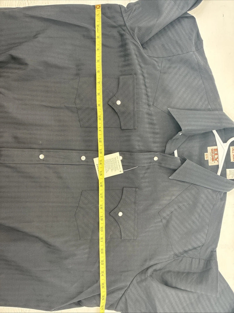 New Men’s ELY Cattleman Black Designed Long Sleeve Pearl Snap 18.5 2XL X-29
