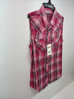 New Women’s Cumberland Pink Plaid Short Sleeve Pearl Snap Medium LL-48