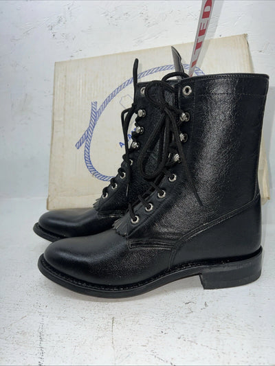 New Women’s Black Lace Up A Jama Product Cowboy Boots. 5110G 7 D. 18-121