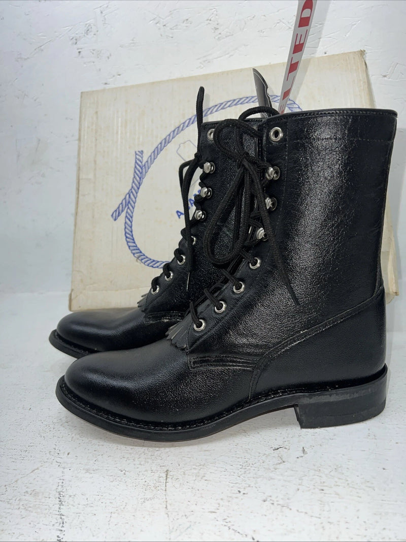 New Women’s Black Lace Up A Jama Product Cowboy Boots. 5110G 7 D. 18-121