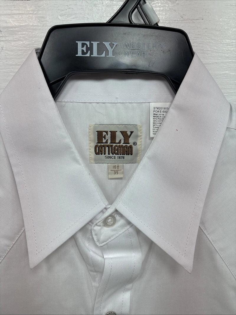 New Men’s ELY Cattleman White Long Sleeve Pearl Snap 16.5 X 34 Large X-38