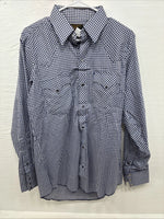New Men’s Dickson Jenkins Blue Checkered Long Sleeve Pearl Snap 15.5 Medium K-65
