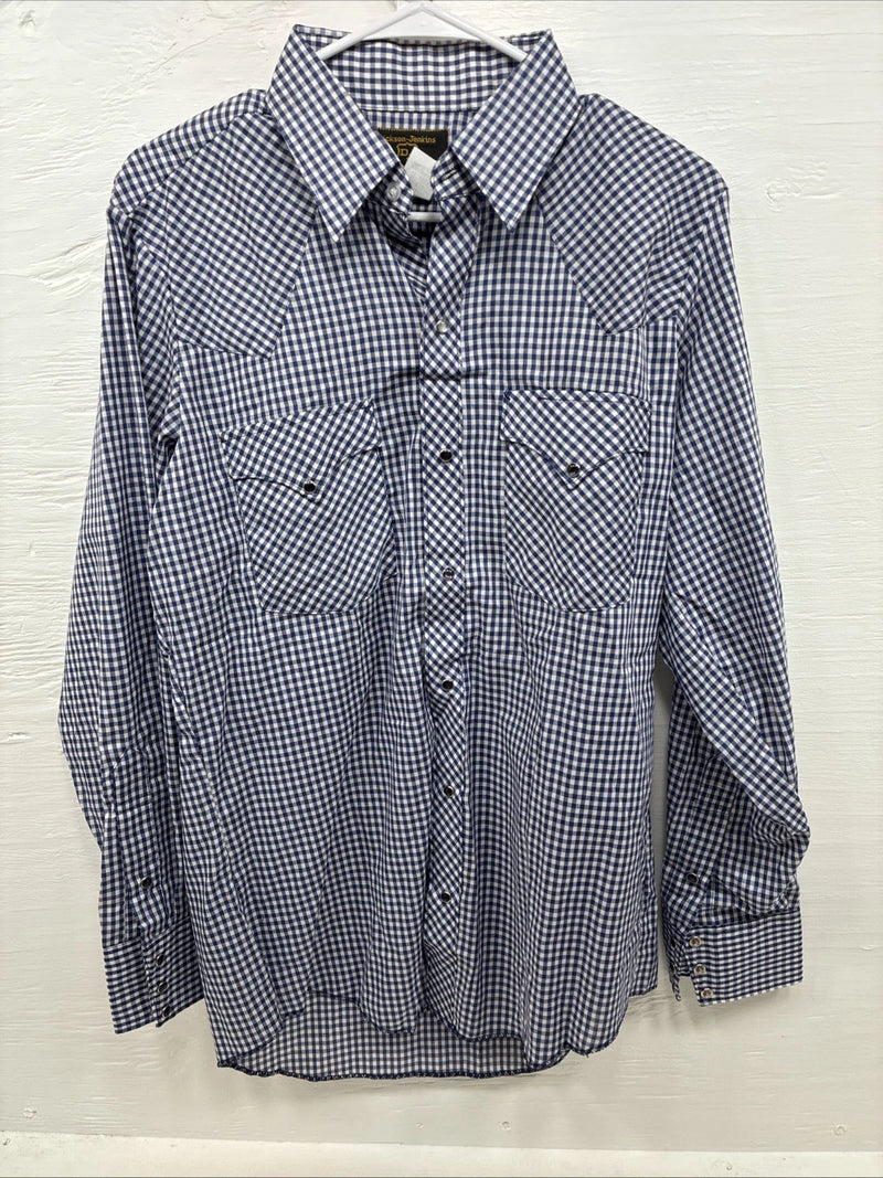 New Men’s Dickson Jenkins Blue Checkered Long Sleeve Pearl Snap 15.5 Medium K-65