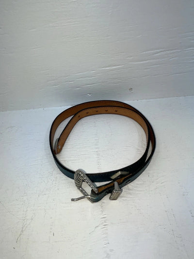 New Blue Genuine Leather Silver Pendent 32” Belt JJ-24