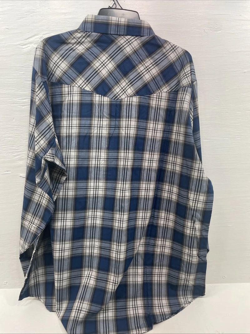 New Men’s ELY Cattleman Blue Long Sleeve Pearl Snap 3XL E-23