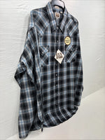 New Men’s ELY Cattleman Grey Black Long Sleeve Pearl Snap 3XL E-39