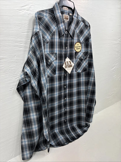 New Men’s ELY Cattleman Grey Black Long Sleeve Pearl Snap 3XL E-39