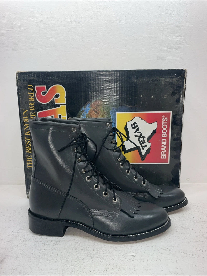 New Men’s Gray Lace Up Texas Brand Cowboy Boots. 8852 9.5 9 1/2 E E. 5-53