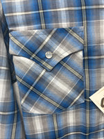 New Kids ELY Cattleman Blue Plaid Long Sleeve Pearl Snap Size 14 DD-39