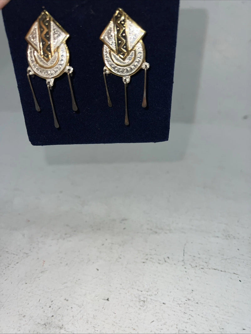 New Women’s Montana Silversmiths Aztec Black Silver Gold Dangle Earrings. F-24