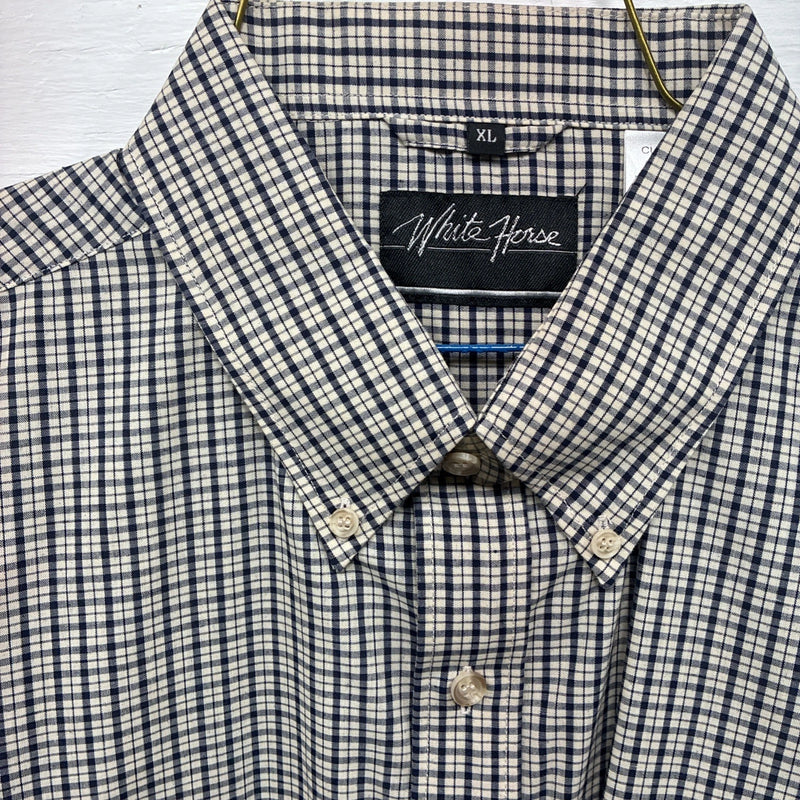 New Men’s White Horse Multicolor Plaid Long Sleeve Button Up Shirt XL M-91