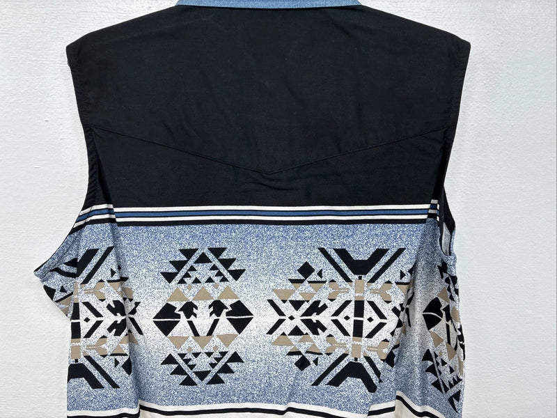 New Women’s Cumberland Blue Designed Sleeveless Pearl Snap Large MM-129