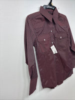 New Kids White Horse Purple Stripe Long Sleeve Pearl Snap Medium DD-73 