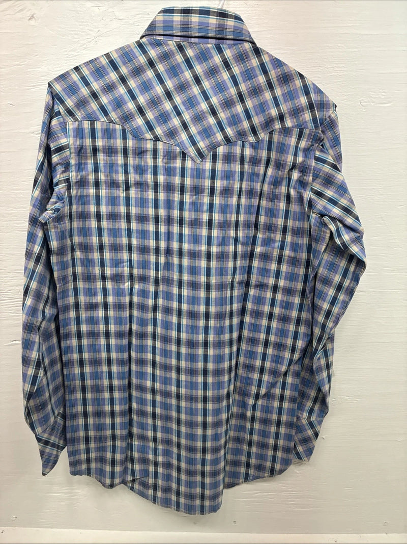 Me end Champion Westerns Purple Plaid Long Sleeve Pearl Snap 14.5 Small R-35