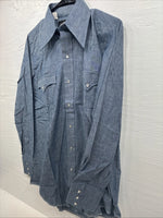 New Men’s Champion Western Blue Design Long Sleeve Pearl Snap 15.5 Medium R-11
