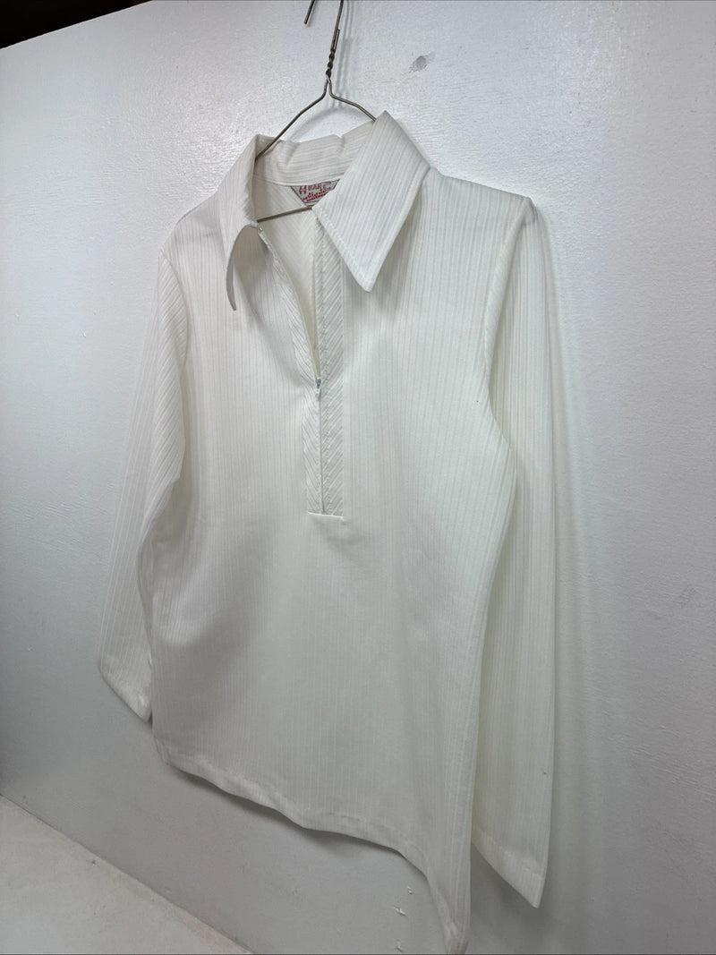 New Women’s H Bar C White Stripe Long Sleeev Half Zip Size Large TT-91