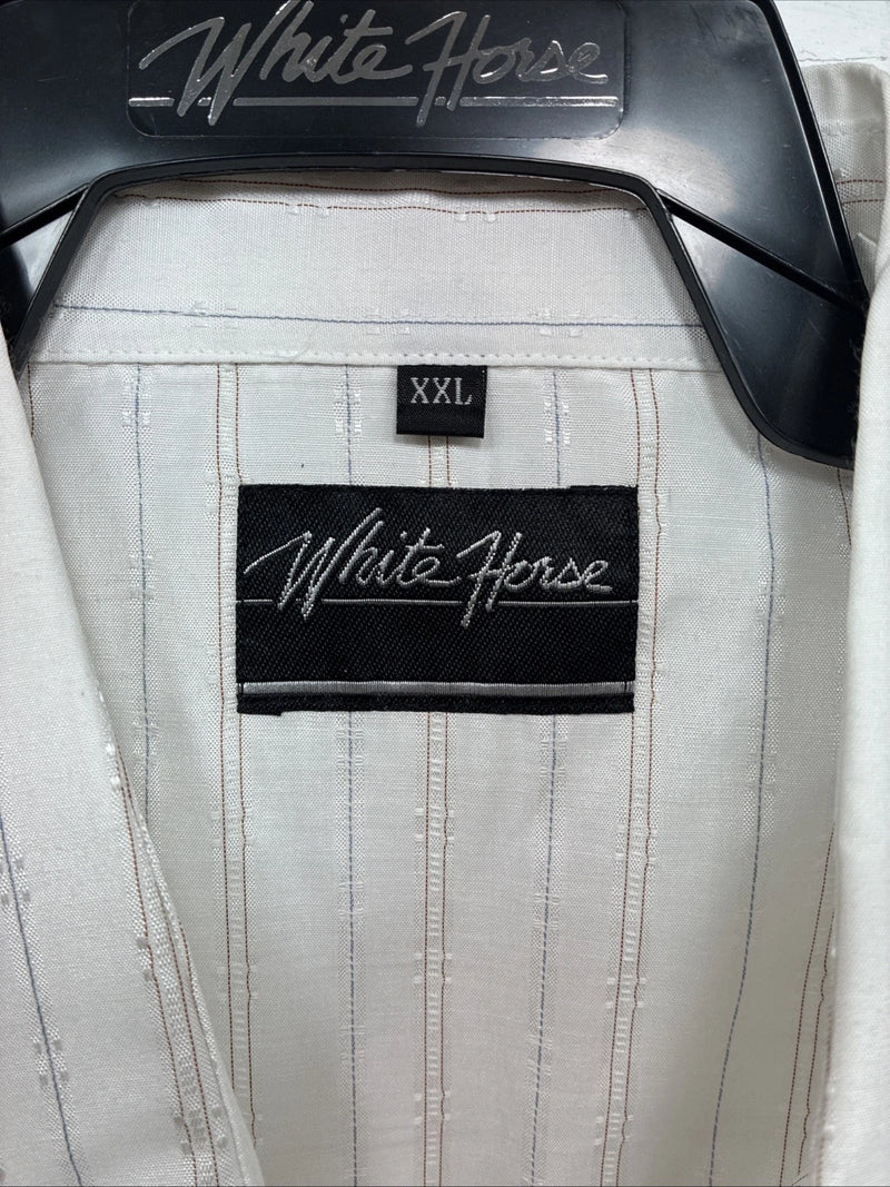 New Men’s White Horse White Stripe Western Long Sleeve Pearl Snap 2XL H-47