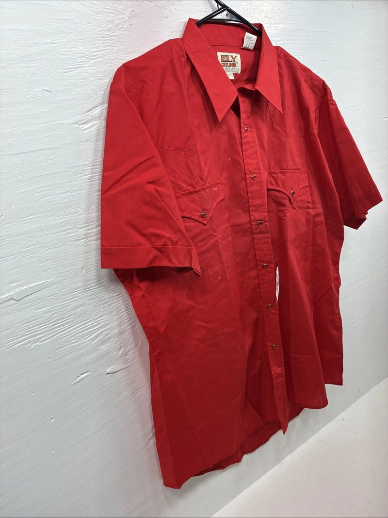 New Men’s ELY Cattleman Red Western Short Sleeve Pearl Snap 17 XL T-66