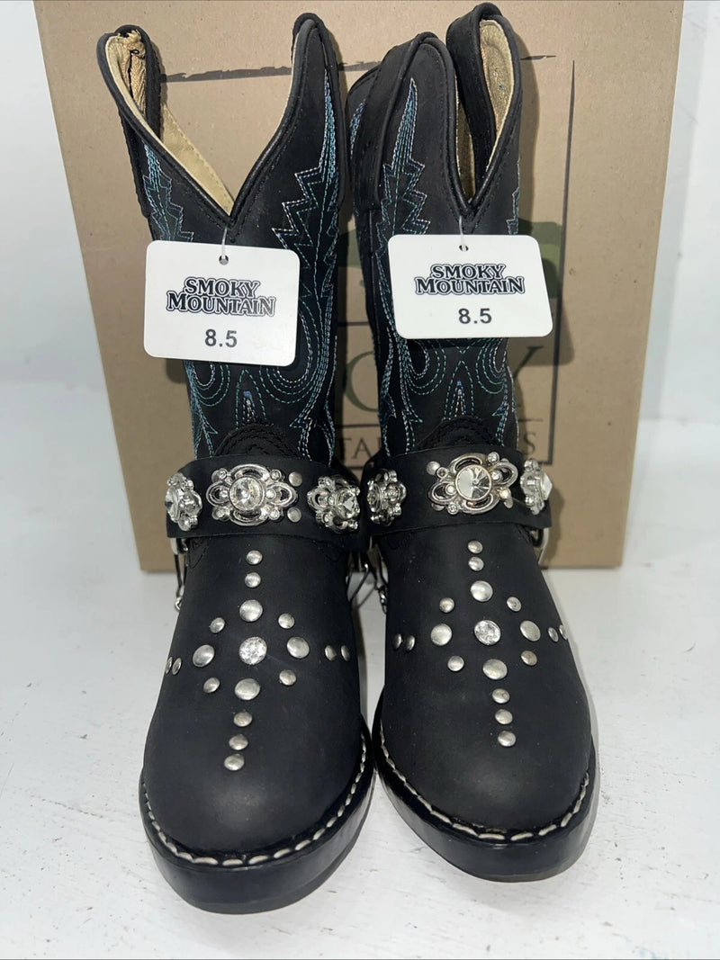 New Children’s Black Smoky Mountain Cowboy Boots. 3283 C 8.5 8 1/2 R. 24-32