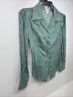 New Women’s Dickson Jenkins Blue Floral Long Sleeve Pearl Snap Zip Size 32 KK-66