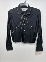 New Women’s Mine & Bills Black Design Long Sleeve Button Up Large MM-126