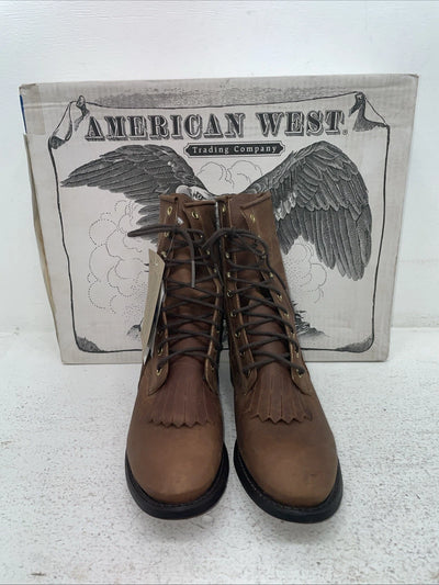 New Men’s Brown Lace Up American West Cowboy Boots. 6992 7.5 7 1/2 E W. 1-92