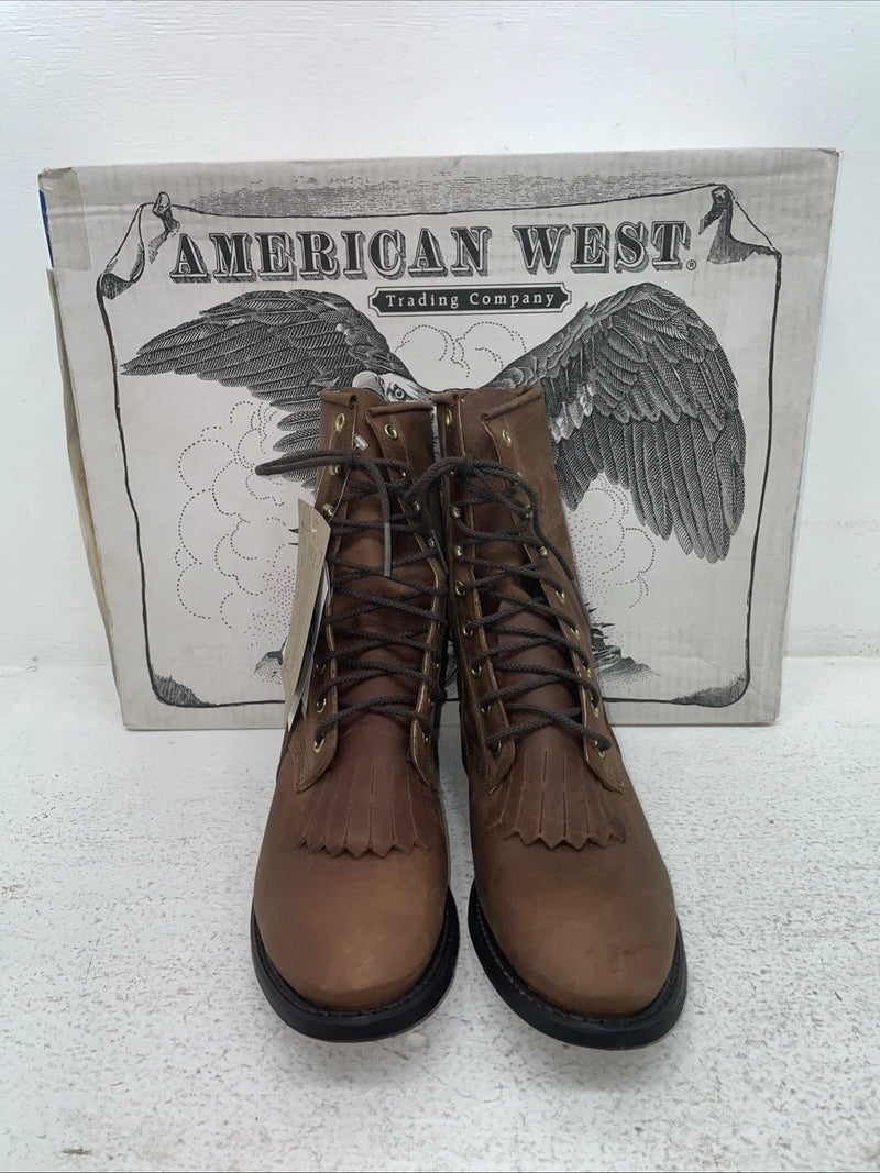 New Men’s Brown Lace Up American West Cowboy Boots. 6992 7.5 7 1/2 E W. 1-92