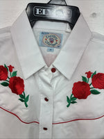 New Women’s Country Charmers White Rose Long Sleeve Pearl Snap Medium LL-55