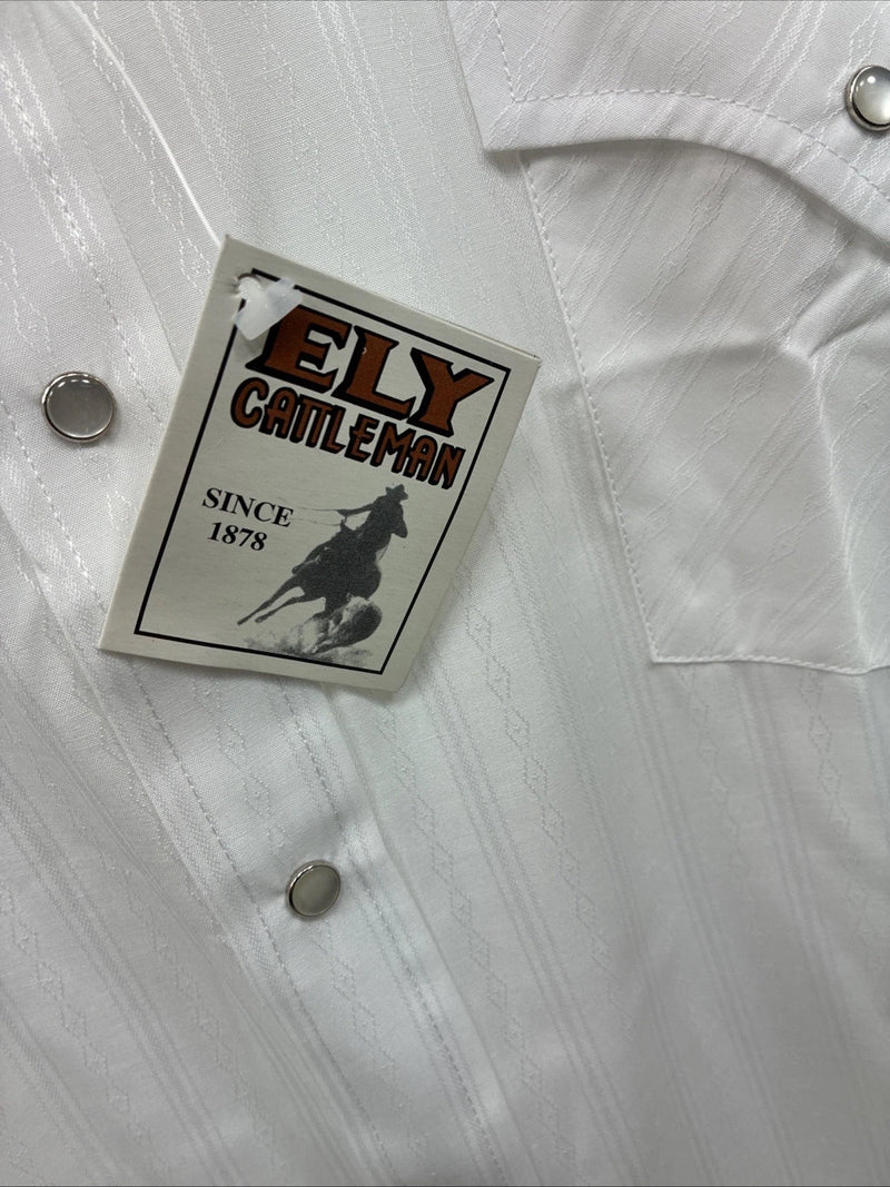 New Men’s ELY Cattleman White Designed Long Sleeve Pearl Snap 20.5 4XL X-106