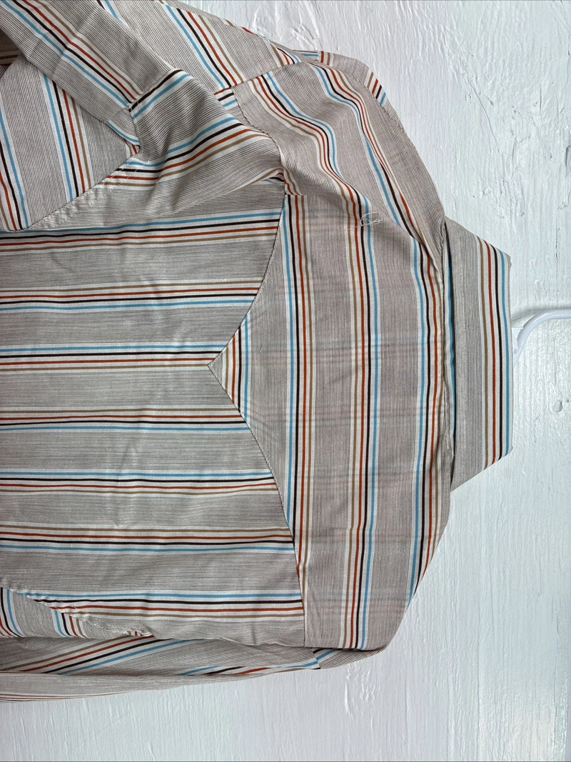 New Men’s Tem Tex Brown Stripe Long Sleeve Pearl Snap 16 Large X-46