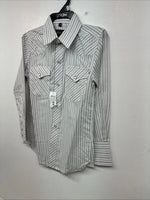 New Boys White Horse Gray Stripe Long Sleeve Pearl Snap Medium DD-118
