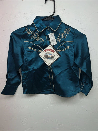 New Children’s Cumberland Outfitters Blue Satin Long Sleeve Button Up S 3C-50