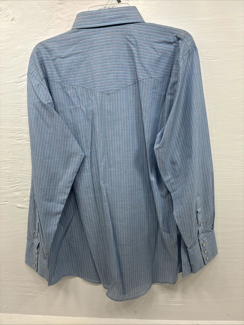 New Men’s ELY Cattleman Blue Stripe Long Sleeve Pearl Snap XL H-82