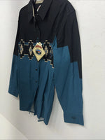 New Womens Black Blue Cumberland Outfitters Pearl Snap Long Sleeve Shirt. L P-28