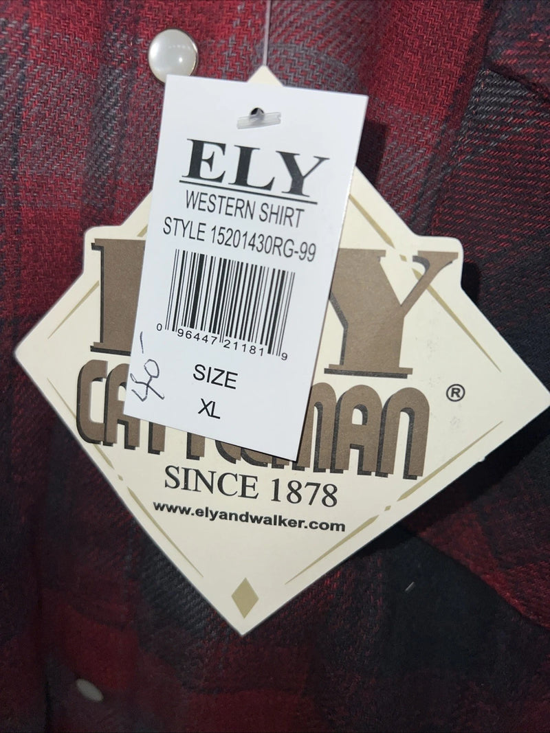 New Men’s ELY Cattleman Red Plaid Wool Jacket XL JJ-600