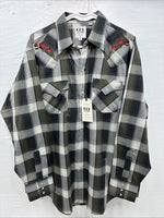 New Men’s ELY Cattleman Green Rose Design Plaid Long Sleeve Pearl Snap XL H-79