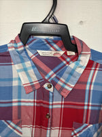 New Women’s Cumberland Red Blue Plaid Short Sleeve Button Up 2XL GG-22