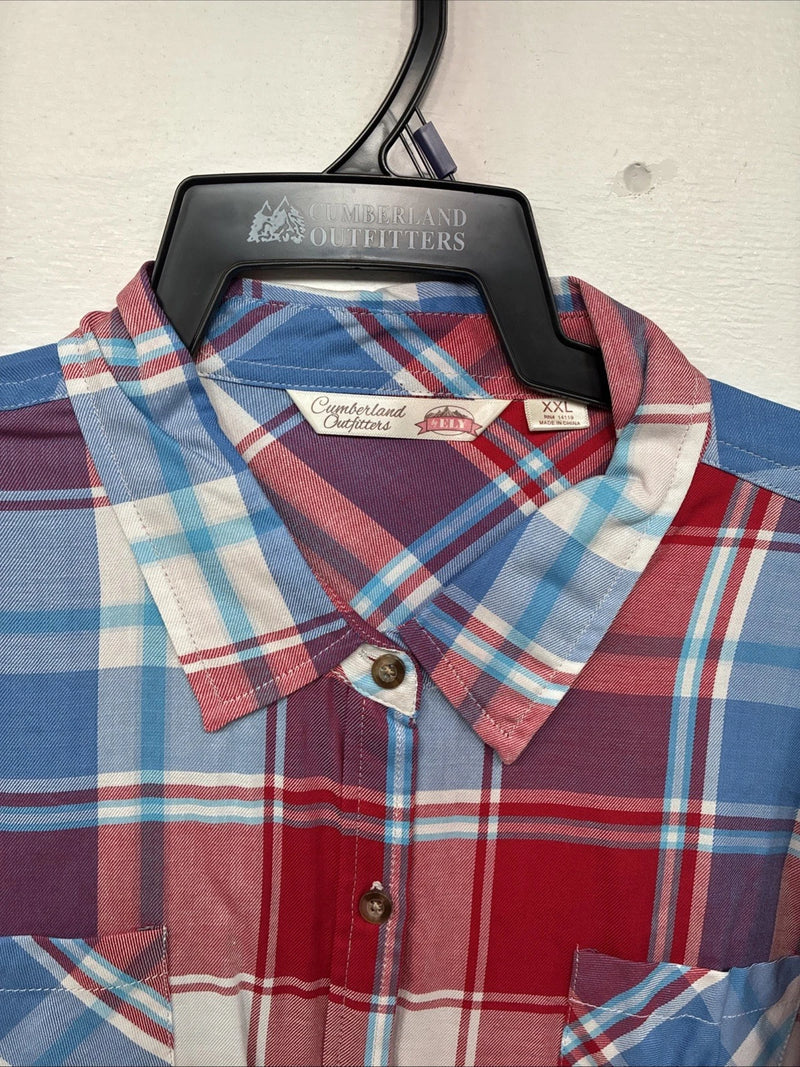 New Women’s Cumberland Red Blue Plaid Short Sleeve Button Up 2XL GG-22