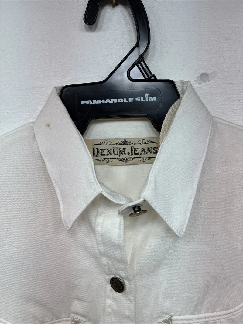 New Women’s Denũm Jeans White Short Sleeve Pearl Snap Shirt Small MM-72