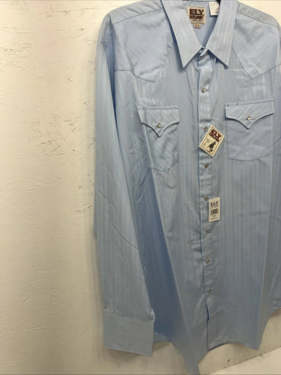 New Men’s Blue ELY cattleman Pearl Snap Long Sleeve Shirt. 2XL Tall G-68