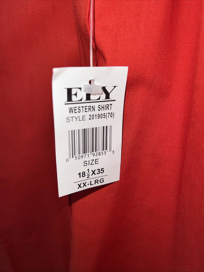New Men’s Red ELY Cattleman Pearl Snap Long sleeve Shirt. 18.5x35 XXL G-61