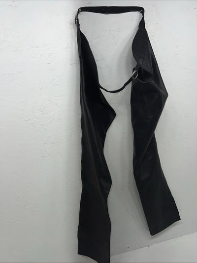 NOS Black Leather Show Chaps Adjustable Waist 45” Small N-37