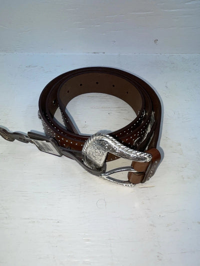 New Brown Genuine Leather Nocona Silver Pendant 40” Belt #N3431502 Z-102