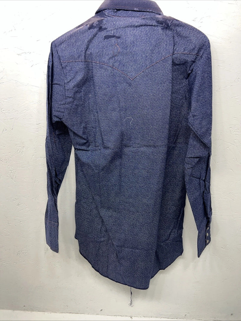 New Men’s Denim Karman Pearl Snap Long Sleeve Shirt 14.5x33 Small P-23