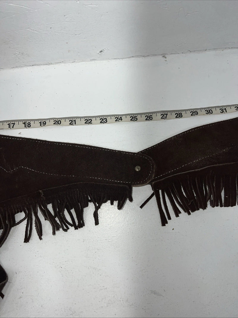 NOS Brown Show Chaps With Fringe Adjustable Waist 44” L-36