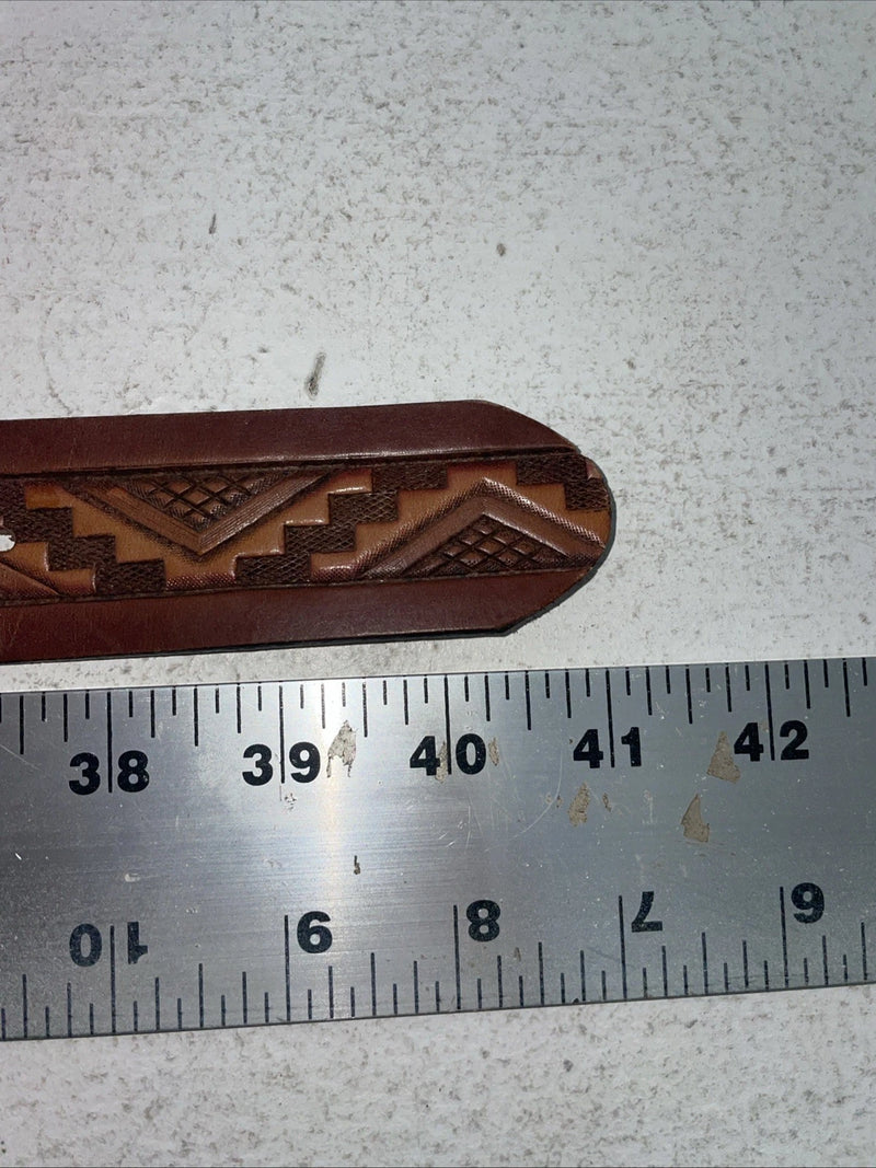 New Brown Genuine Leather Chambers Tooled Belt 34” #6551 Z-8 