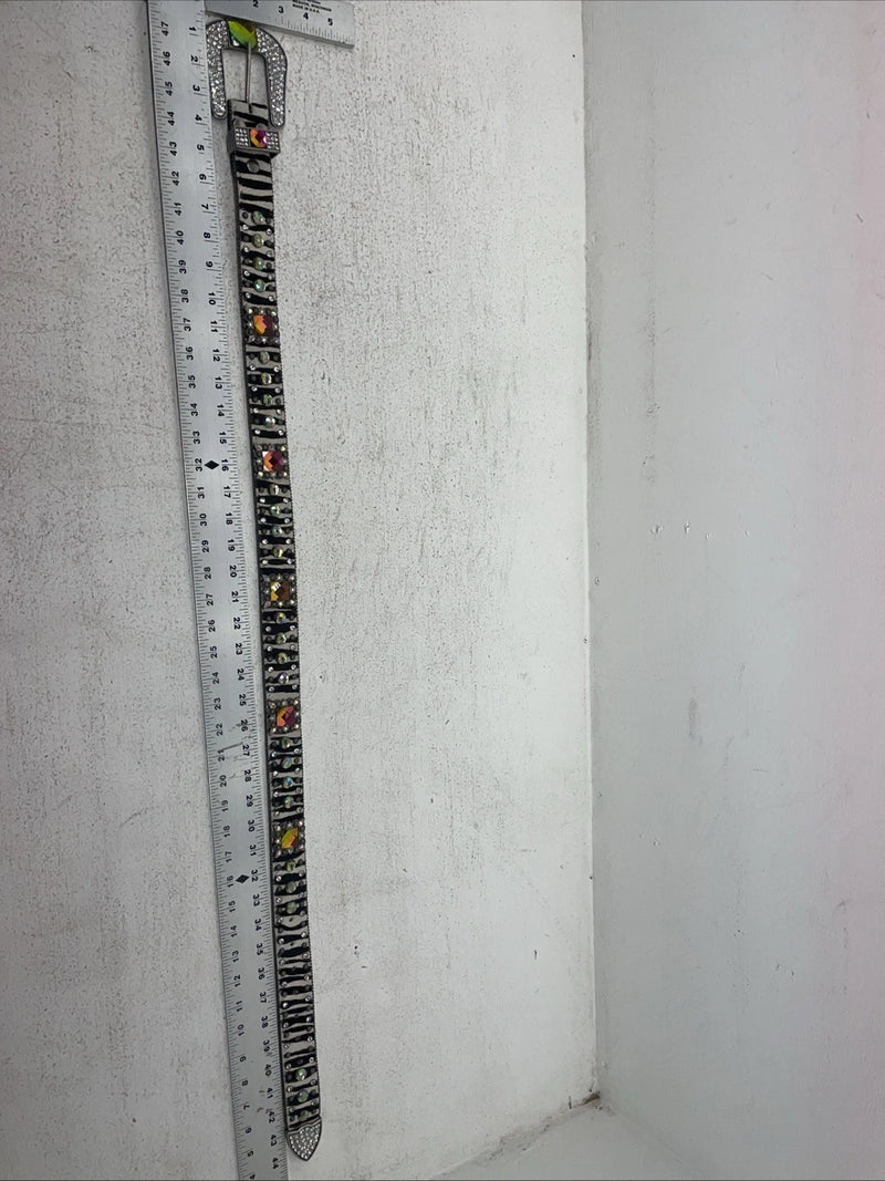 New Black And White Genuine Leather Nocona Rainbow Bling M Belt #N1330999 Z-27
