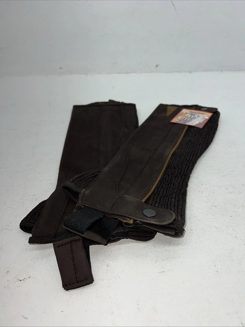 New Tough 1 Equi-grip Brown Synthetic Half Chaps #63-76 H-511