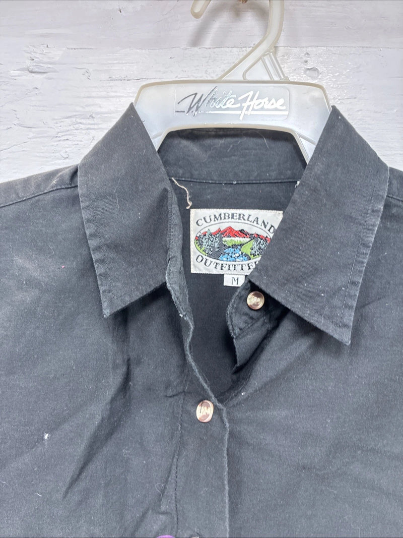 New Men’s Cumberland Black Purple Design Long Sleeve Button Up Medium K-75
